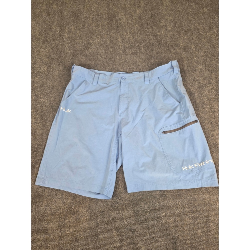Huk Fishing Mens Performance Cargo Shorts Light Blue Size 36 Quick Dry Technical